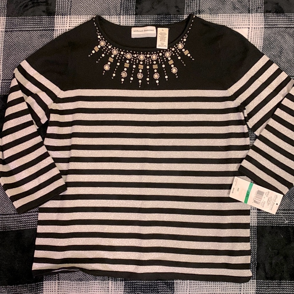 NWT Alfred Dunner Silver & Black Striped Top